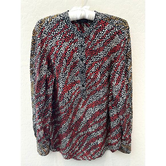 RAG & BONE | Silk Blouse Red Black Animal Print Long Sleeve Button Front | Large - Picture 1 of 8